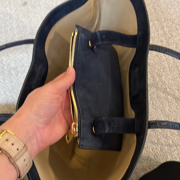 Little Liffner Blue Navy Small Suede Tulip Bag Purse - Picture 7 of 7